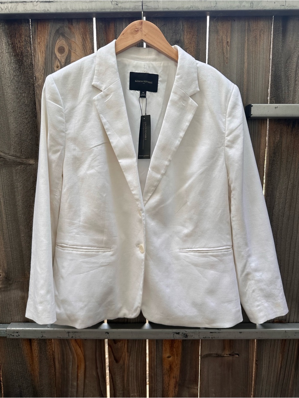 NWT Banana Republic White Stretch Linen Blend Blazer Jacket Size 14